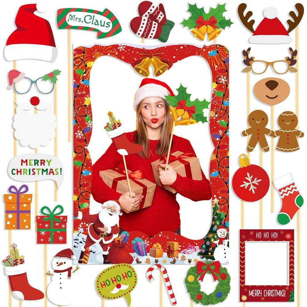 Christmas Photo Booth Props Kit Santa Claus Snowman Photo Pr