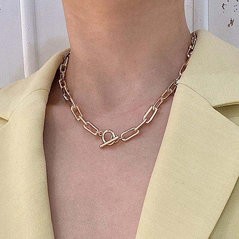 Thick Chain Toggle Clasp Necklaces Mixed Linked Circle Neckl