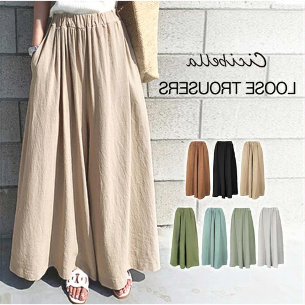 亚麻宽松紧高腰阔腿裤韩国chic风夏季女装纯色棉麻休闲裤长裤女裤