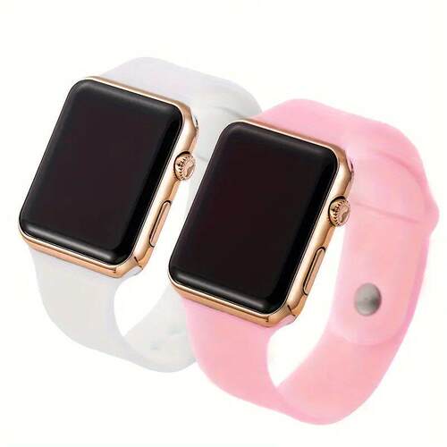 2pcs Couple LED Display Electronic Watches, Sports Silicone