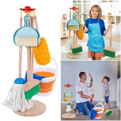 Wooden Kids Cleaning Set with Kids Broom and Mop Set