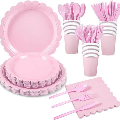 粉色派对用品一次性纸盘纸杯 Party Supplies Pink Paper Plates
