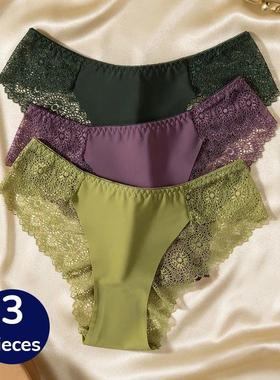 TrowBridge 3PCS/Set Sweet Women's Panties Silk Satin Underwe