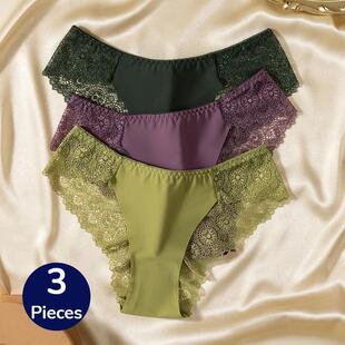 TrowBridge 3PCS/Set Sweet Women's Panties Silk Satin Underwe