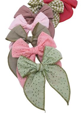 Hemmed Fable Bow Hair Clips Baby Girls Women Cotton Linen Bo