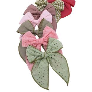 Girls Bow Linen Cotton Women Baby Clips Hair Fable Hemmed
