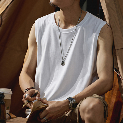 纯棉背心运动健身男速干高弹紧身衣宽松跑步训练无袖坎肩吸汗t恤