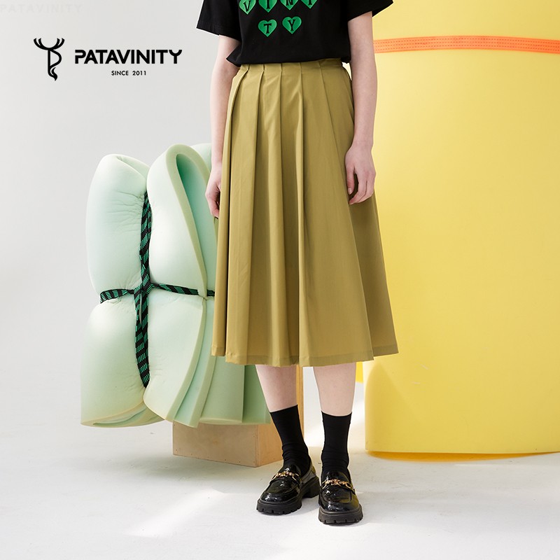 PATAVINITY法式气质通勤中长款a字半身裙女夏季宽松松紧腰伞裙子