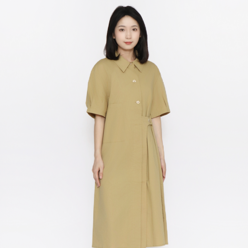 PATAVINITY简约气质连衣裙女夏季桔梗法式设计感显瘦中长款衬衫裙