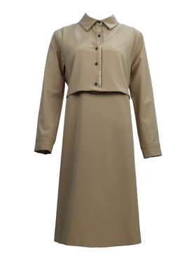 PATAVINITY气质通勤收腰显瘦假两件衬衫裙女春秋高级感长袖连衣裙