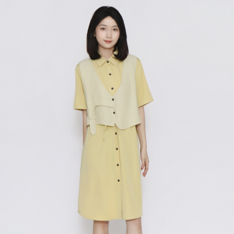 PATAVINITY短袖连衣裙女夏季时尚马甲假两件拼接宽松显瘦休闲裙子