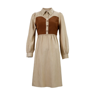 PATAVINITY撞色拼接假两件针织连衣裙女春秋长袖高腰显瘦中长裙子