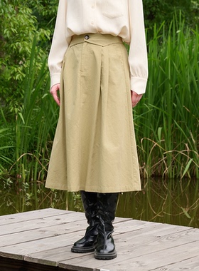 PATAVINITY复古文艺高腰显瘦半身裙女秋季松紧腰显瘦a字伞裙子