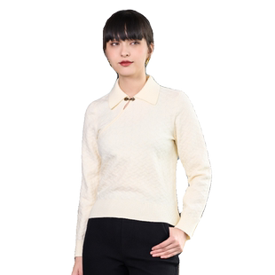 PATAVINITY新中式盘扣装饰套头针织衫女秋冬修身上衣绵羊毛打底衫