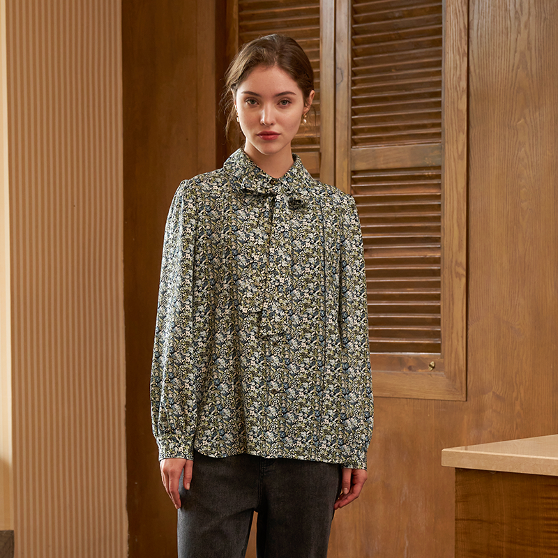 PATAVINITY文艺纽扣长袖花料衬衫