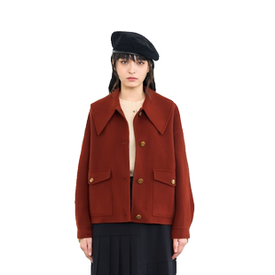 PATAVINITY大翻领短款双面绒大衣女冬季纯绵羊毛毛呢小个子外套