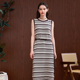 PATAVINITY复古条纹下摆流苏针织连衣裙女春秋中长款 显瘦背心裙子