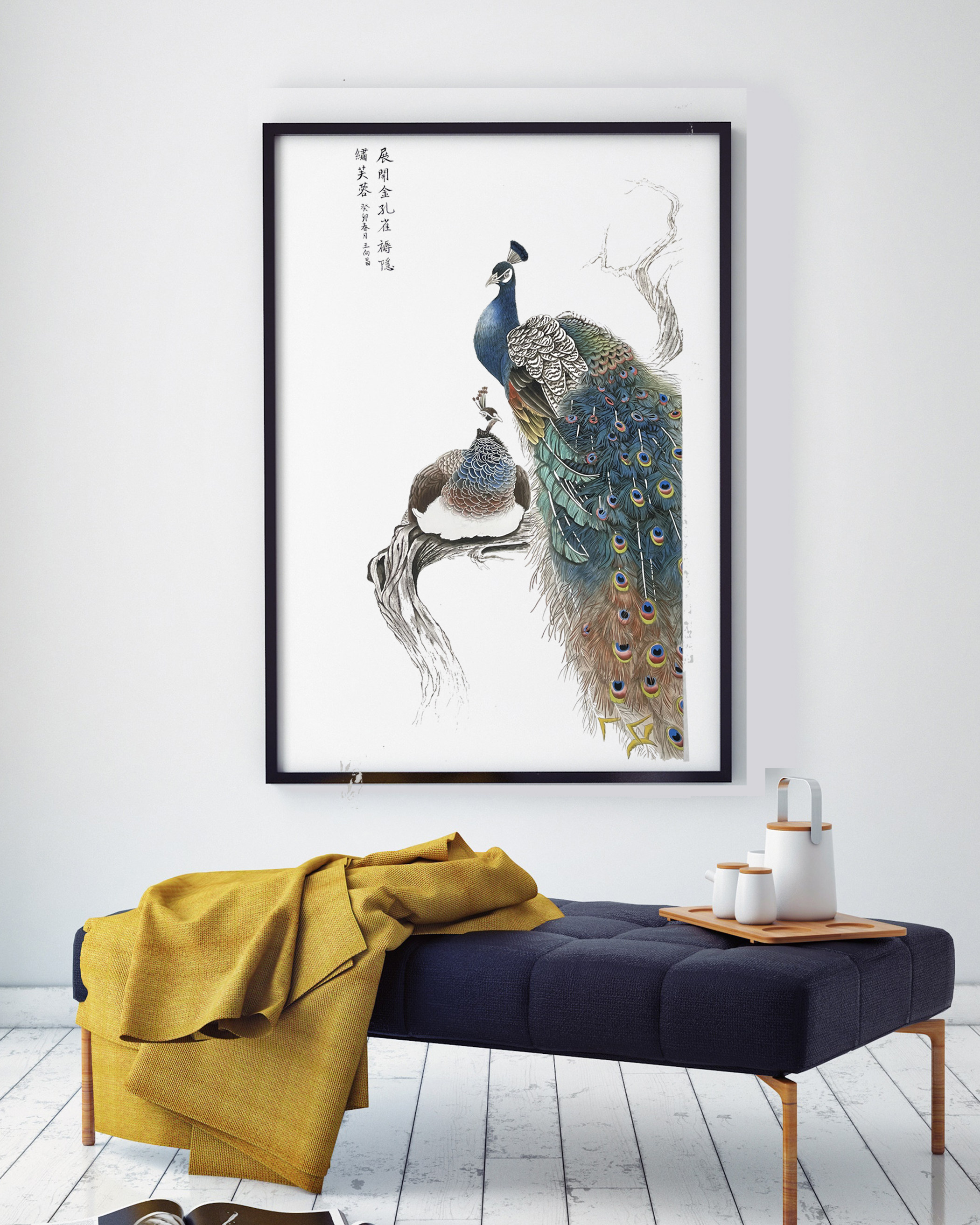 礼物礼品家庭办公室装玄关饰画动物古风国画富贵吉祥孔雀玄关挂画