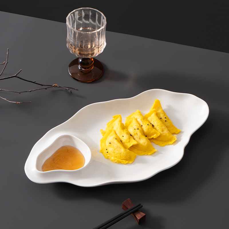 饺子盘白灼虾盘有格带醋碟子