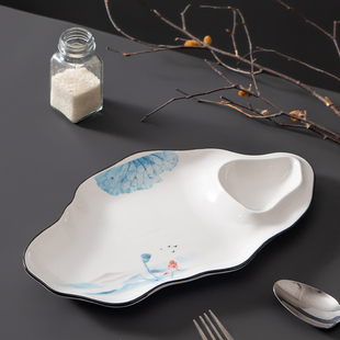 饺子盘白灼虾盘有格带醋碟子农家乐酒店餐厅饭店专用家用薯条饺盘