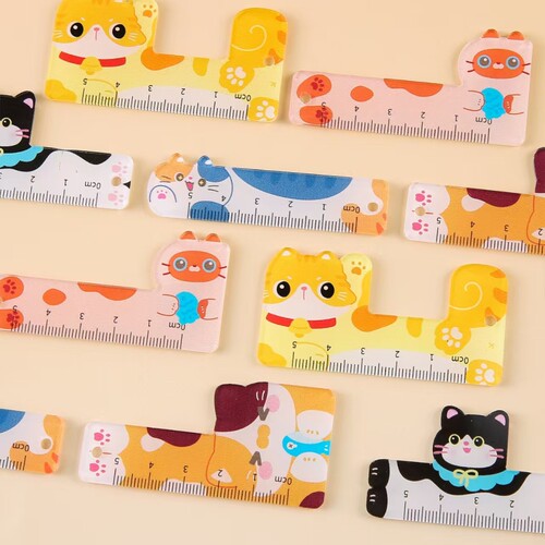 5把卡通猫咪尺子学生可爱动物造型直尺手工DIY测量工具