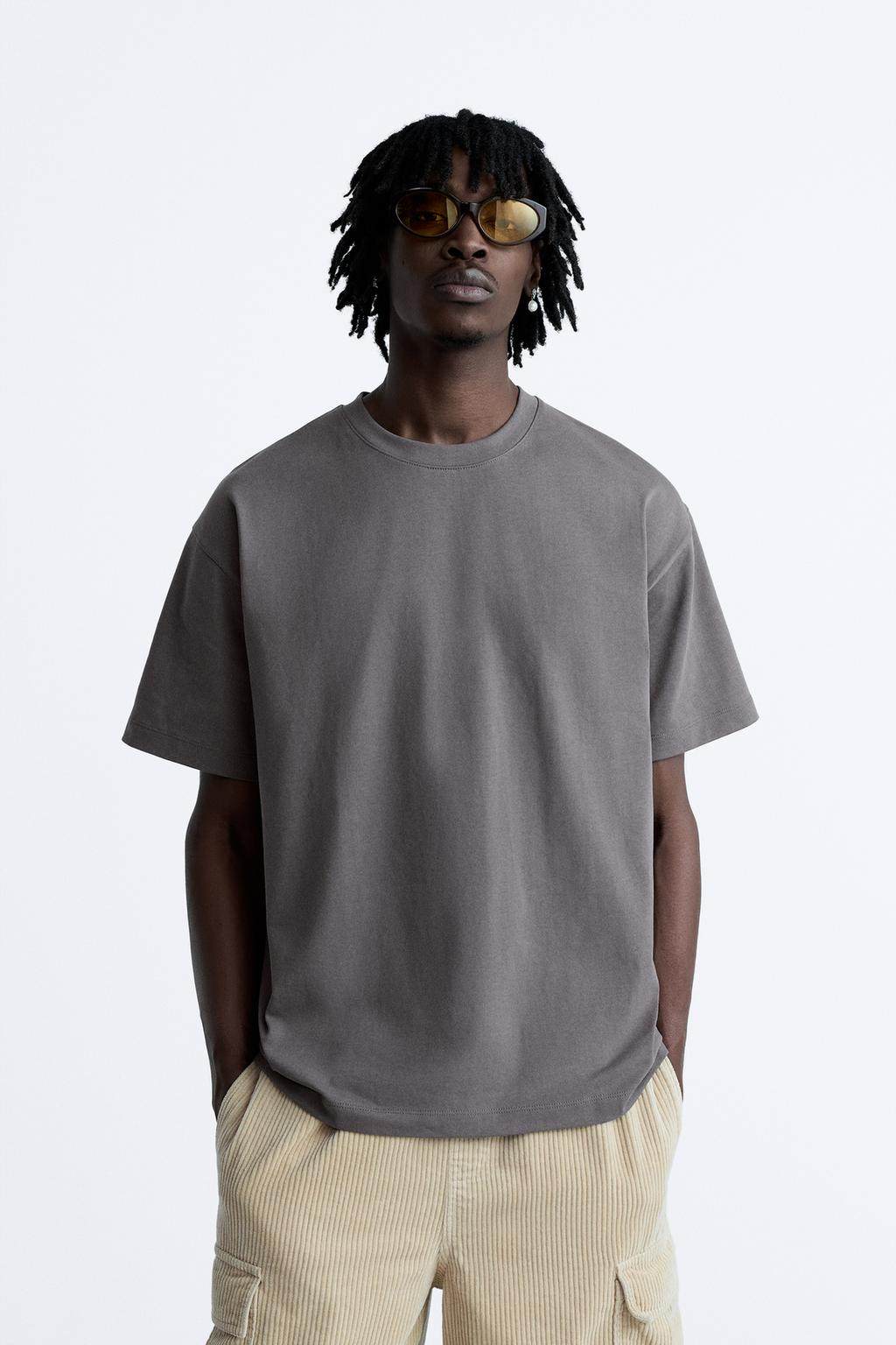 thumbnail for 2024 Summer New Men's Light Brown Heavyweight Trendy Solid Color Casual Short Sleeve T-Shirt Loose Fit 1887450 730