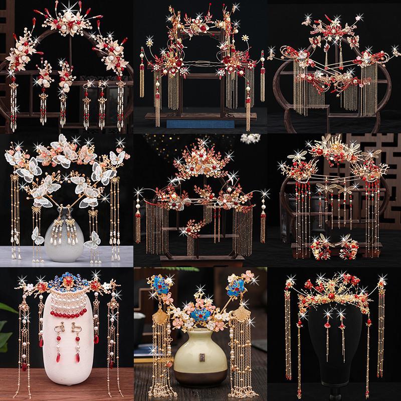 Vintage Red Phoenix Crown Hair Decoration Handmade Tassel Ha