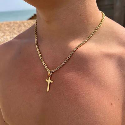 Men's cross necklace跨境TMUE爆款麻花链嘻哈十字吊坠男士项链潮