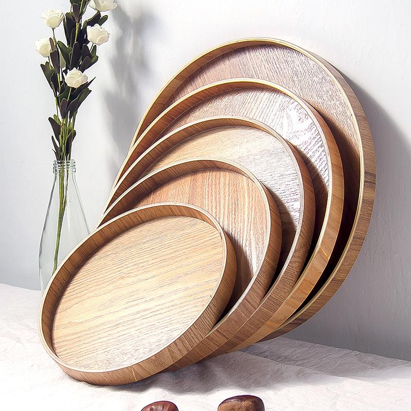 Japanese Style Round Tray Food Serving Plate Wood Snack Dese