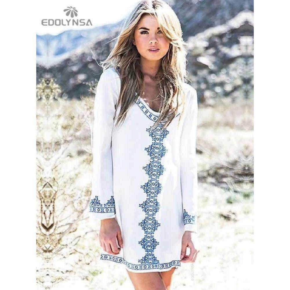 Embroidery Cotton Beach Cover up Saida de Praia Swimsuit Wom