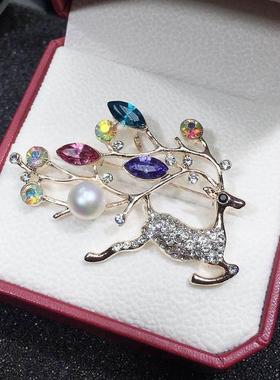 Xmas Colorful Crystal Reindeer Deer Brooch for Women Cute