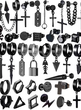 1 Pair 50 Different Types Shape Unisex Black Color Stainless