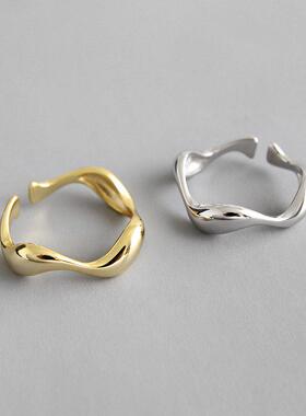 Sterling Silver Open Ring for Women Minimalist 波浪纹女戒指