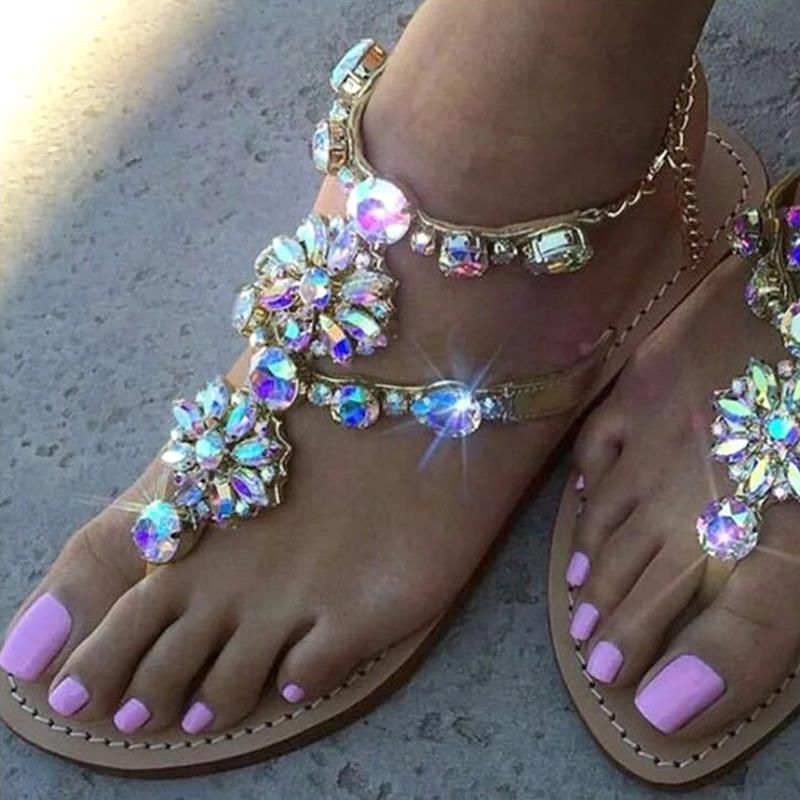 Ladies Rhinestones Sandals Summer Beach Slippers for Women S