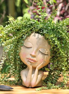 Face Head Planter Succulent Plant Flower Pot Resin Containe