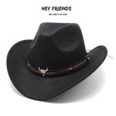 Cowboy Fedora Jazz Western Hat 男女毛呢西部牛仔礼帽爵士帽