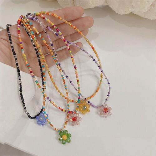 Colorful Flower Crystal Necklace for Women彩色水晶花朵项炼女