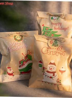 24Sets Christmas Kraft Paper Bags Santa Claus Snowman Fox Ho