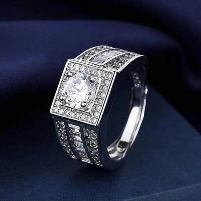 925 Sterling Silver Rings For men Shining crystal adjustable