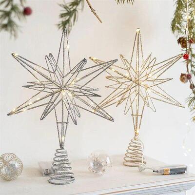 Christmas Tree Toppers Star With LED String Lights Ornaments