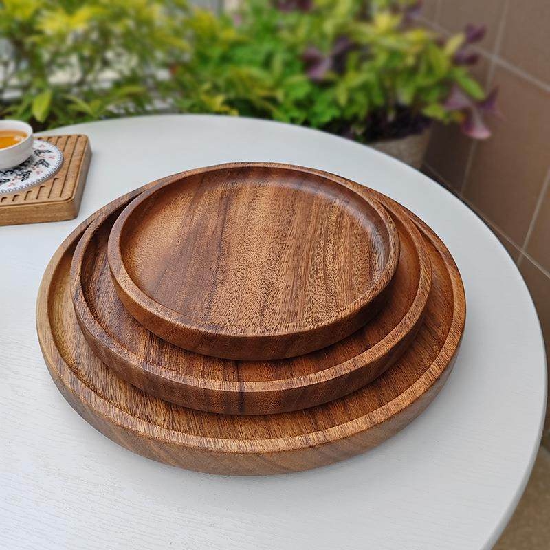 Wooden circular tray Walnut Japanese style tea tray