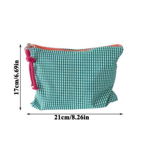 Women Girls Plaid Makeup Bag Cotton And Linen Cosmetic Bag W