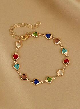 Vintage Gold Color Chain Bracelet for Women Colorful Crystal