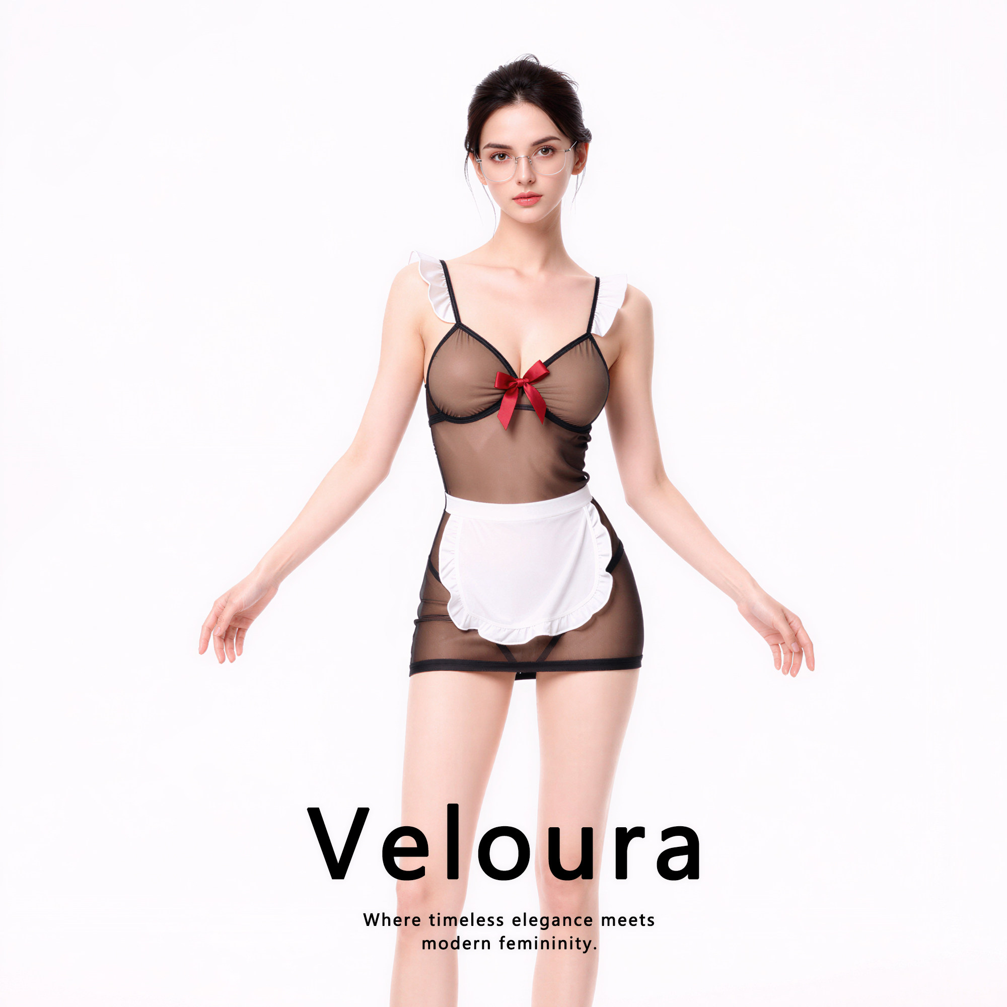 法国 Veloura 妍眸顾盼*性感睡裙女仆高级感角色制服纯欲睡衣套装