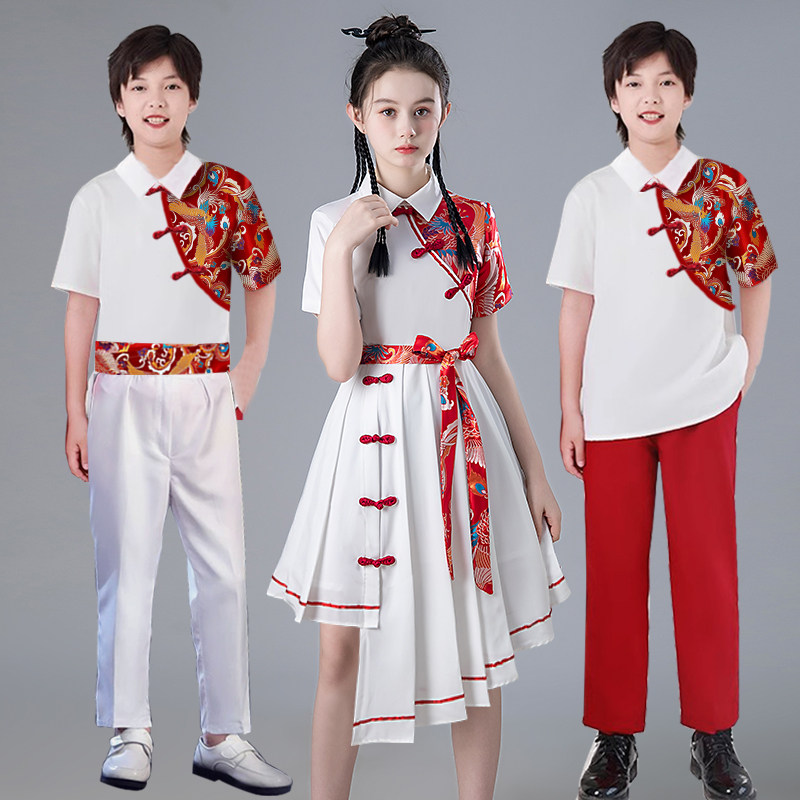 速发六一儿童红歌诗朗诵演唱服中国风国学汉服中小学生大合出团表