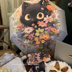 速发黑叠制丛~ooahz自花高防晒折猫晴雨伞全自动防风防紫外线遮雨