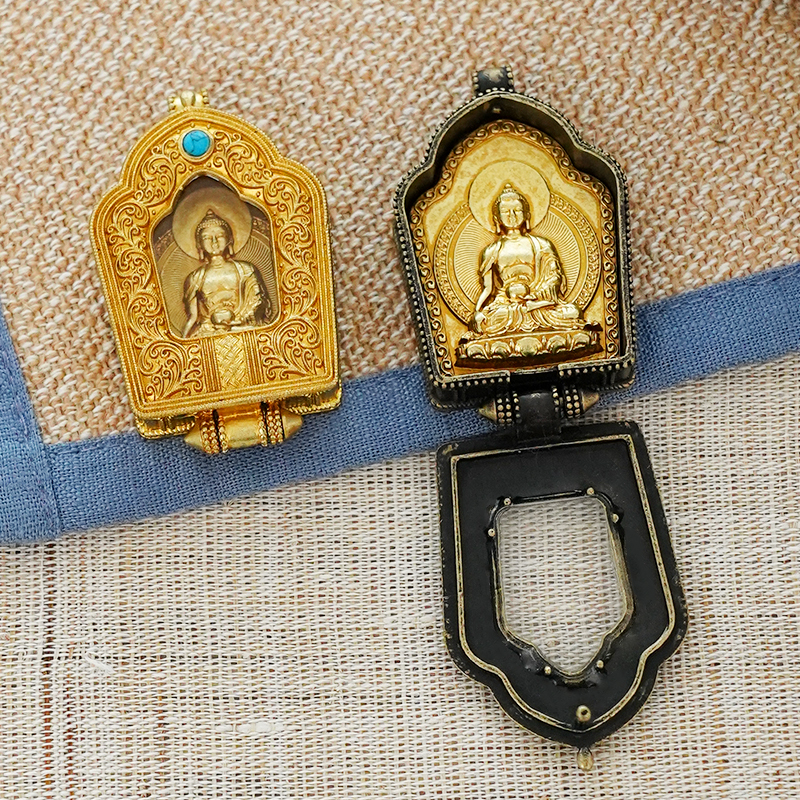 速发憬鸿纯铜释迦摩尼佛像嘎乌盒可打开阿弥陀佛随身佛龛挂饰挂件