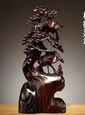 速发黑檀木雕松鹤延年葫芦摆工实木家居客厅玄件酒柜电视柜红木关