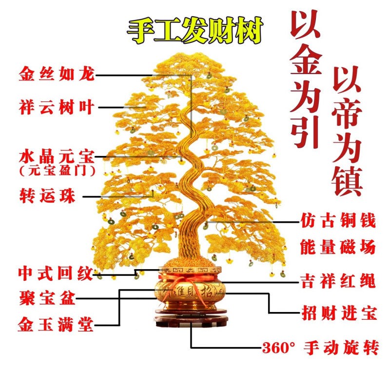 速发新款端午节金色摇钱树发财树摆件电视酒柜装饰乔迁新居开业送