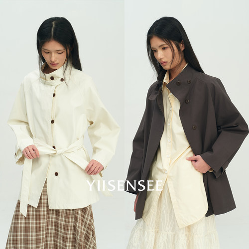 YIISENSEE逸识 高级感气质休闲宽松立领系扣短款风衣外套女春秋